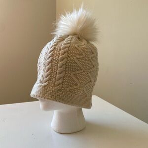 Cream Cable Knit Hat with Pom-Pom